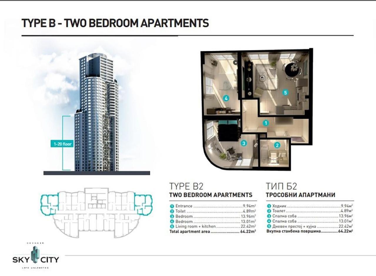 19Th Floor Sunset Secure Condo With Pool & Fitness & Parking Included In Price Skopje Exterior photo